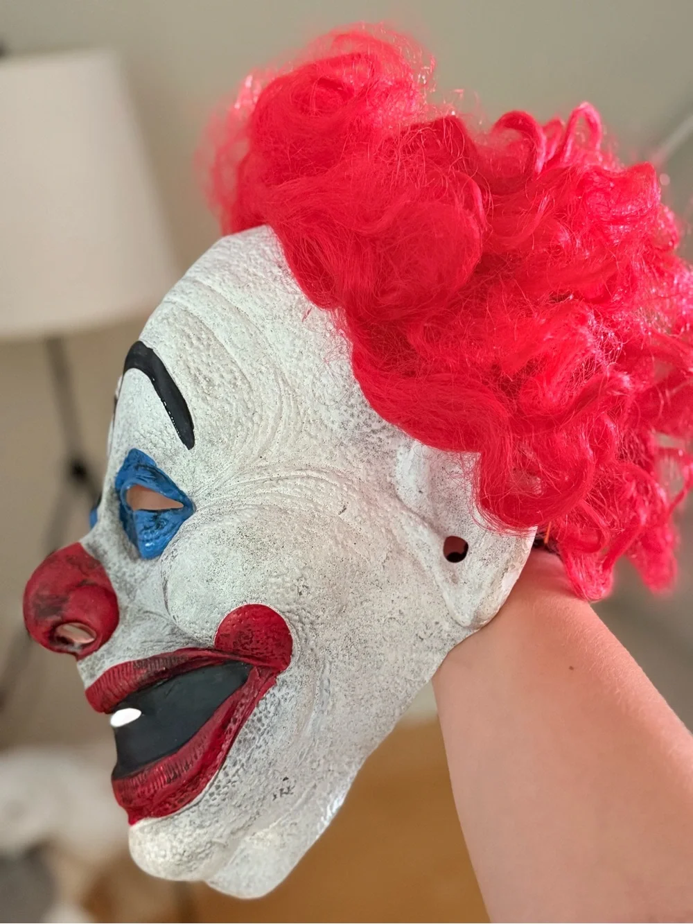 Halloween Scary Clown Latex Full Face Mask w/ Red Hair, Elastic Strap, One Size
